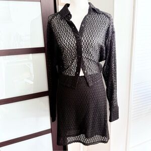 Express Black Crochet Top & Skirt Ensemble NWT